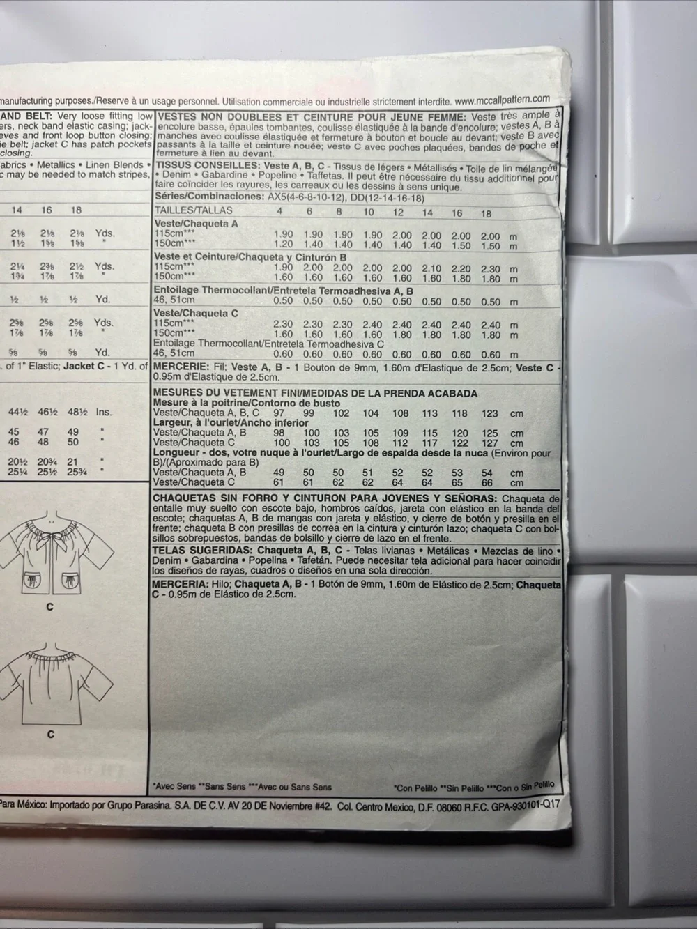 McCall’s M5634 Sewing Pattern Size AX5 Opened Complete